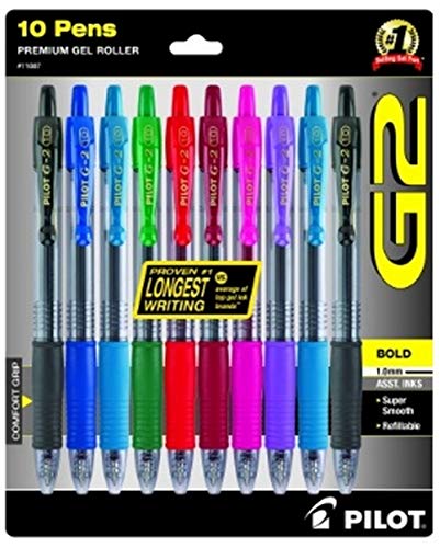 Product Cover Pilot G2 Premium Retractable Gel-Ink Rolling Ball Pens, Bold Point (1.0mm), Assorted, 10/Pk (11887)