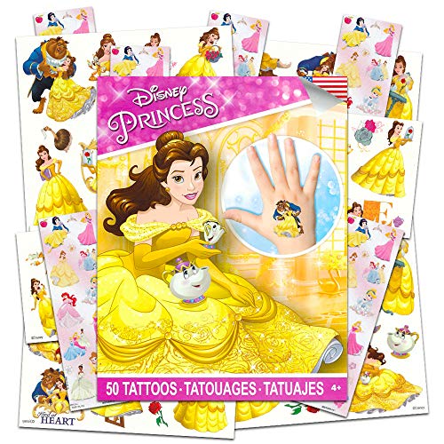Product Cover Disney Beauty and The Beast Party Favors Pack ~ Bundle with 50 Princess Belle Tattoos and 6 Sticker Sheets (Beauty and The Beast Party Supplies)