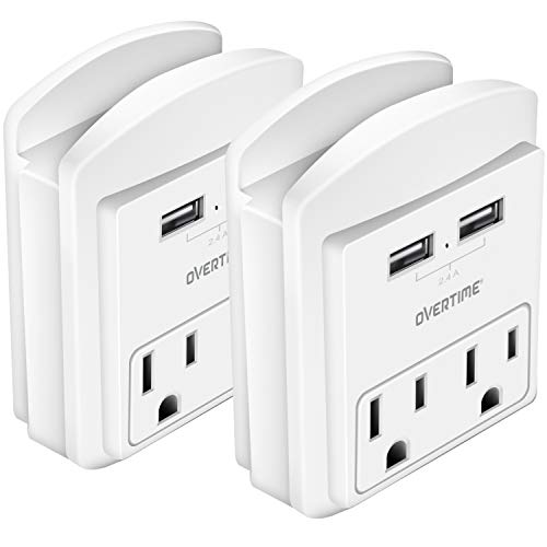 Product Cover Socket Shelf (2 Pack) - USB Wall Charger with 2 USB charging ports 2.4 Amp, Surge Protector 2-outlet Wall Mount with Cell Phone Holder, Multiple Outlet Socket for Home, School, Office, ETL Certified