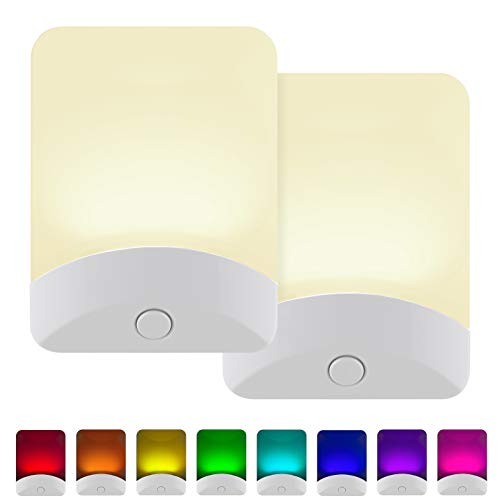 Product Cover GE Color-Changing LED Night Light, 2 Pack, Plug-in, Dusk-to-Dawn, Home Décor, for Kids, Ideal for Bedroom, Bathroom, Nursery, Kitchen, Basement, White Base, 46722