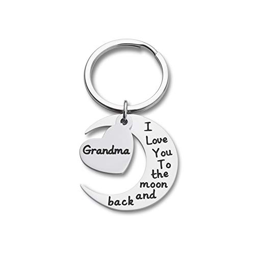 Product Cover Grandma Grandmother Keychain Gift from Granddaughter Grandson Grandchild -I Love You to The Moon and Back -Wedding Gifts Keychain,Mother Bride Groom for Mother's Day Keyring