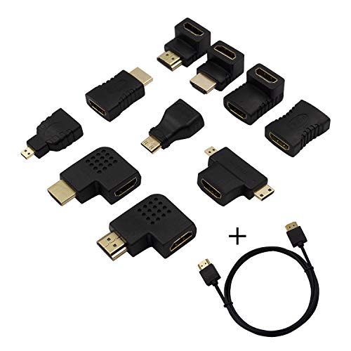 Product Cover WYMECT HDMI Cable Adapters Kit 10 Pack Include MiniHdmi,Micor Hdmi, Male to Fmale/Female to Female, Left & Right Angle, 90/270 Degree HDMI Adapter with 5ft HDMI Cable