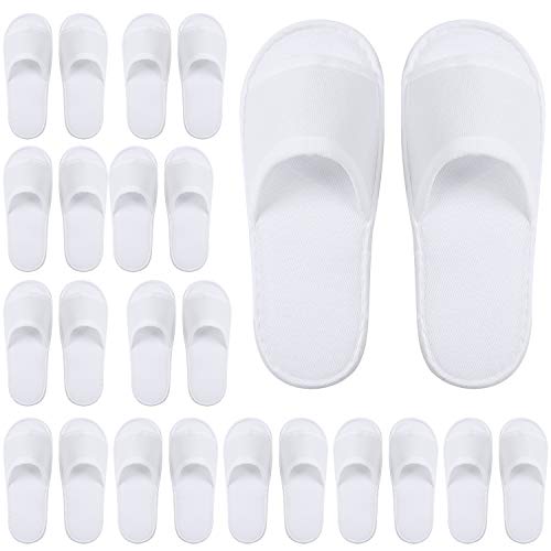 Product Cover Elcoho 12 Pairs Open Toe Spa Slippers White Spa Hotel Guest Slippers for Spa, Party Guest, Hotel and Travel, Fits Most Men and Women