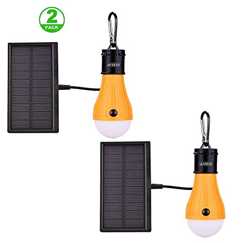 Product Cover AIYEGO Portable Solar Lights Outdoor, Waterproof 165LM Dimmable Solar Light Bulb with 1200mAh 18650 Rechargeable Battery for Chicken Coop, Camping, Hiking, Tent etc. (Yellow-2 Pack)