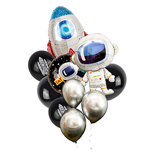 Product Cover 10Pcs Outer Space Party Balloons Boy Birthday Baby Shower Chrome Silver Black Galaxy Astronaut Airship Space Theme Baby Shower Party Supplies Decoration