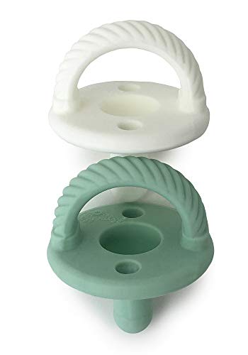 Product Cover Itzy Ritzy Sweetie Soother Pacifier Set of 2- Silicone Newborn Pacifiers with Collapsible Handle & Two Air Holes for Added Safety; Set of 2 in Green and White, Ages Newborn & Up