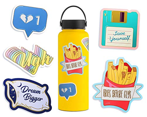Product Cover Cute Yellow Aesthetic Stickers for Water Bottles (5 Pack)-Funny, Lovely, Waterproof Vinyl Decal Stickers for Teens, Girls, Women, Feminists - for Hydro Flask Tumbler Waterbottle Laptop Phone
