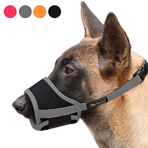 Product Cover Heele Dog Muzzle Nylon Soft Muzzle Anti-Biting Barking Secure，Mesh Breathable Pets Mouth Cover for Small Medium Large Dogs 4 Colors 4 Sizes (XL, Gray)