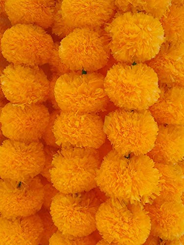 Product Cover Decoration Craft Pack of 5 Artificial Light Orange Marigold Flower Garlands 5 Feet Long, for Parties, Indian Weddings, Indian Theme Decorations, Home Decoration, Photo Prop, Diwali, Indian Festival