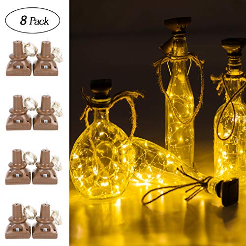 Product Cover Upgraded 8 Pack Solar Powered Wine Bottle Lights, 20 LED Waterproof Fairy Cork String Craft Lights Christmas, Outdoor, Holiday, Garden, Patio Pathway Decor (Warm White)