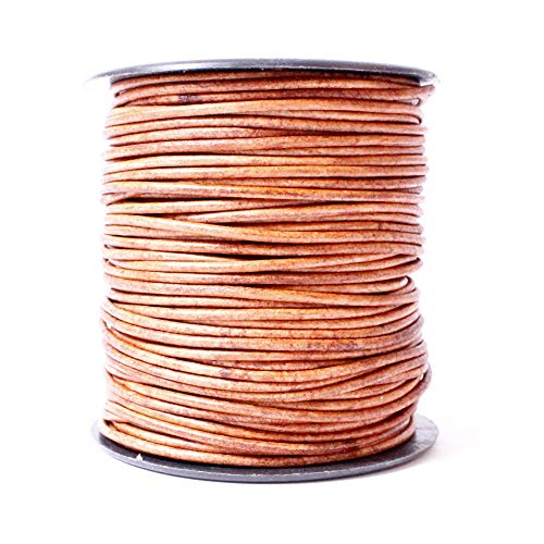Product Cover Leather Cord USA Premium Round Leather Cord, Genuine Leather, 2mm, 10 Meter (11 yd) Spool, Splice Free, Ideal for Jewelry (409 Natural Light Brown)