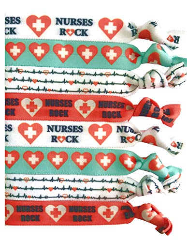 Product Cover 8 Piece Nursing Hair Elastic Set - Great Gift - Accessories for Nurses, Women, Girls, Teachers, Nursing School Classmates, Appreciation Week, Graduation, Colleagues and Friends -MADE in the USA
