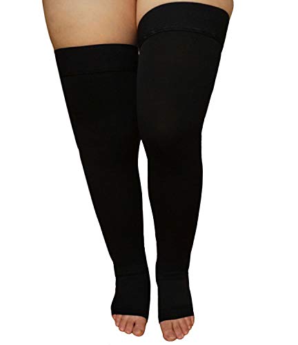 Product Cover Runee Extra Wide Thigh High Open Toe Compression Stockings Big And Tall Hosiery For Big Thigh And Calf