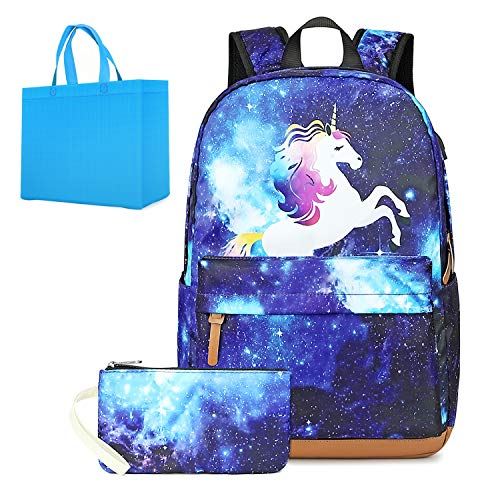 Product Cover Girls Laptop Backpack with USB Charging Port Galaxy School Backpack with Pencil Bag 2 in 1 Schoolbag Sets for Girls Unicorn Backpack Fits 15.6 inch Laptop