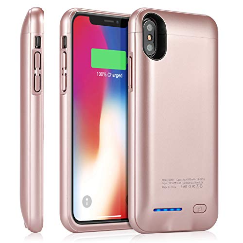 Product Cover YISHDA Battery Case for iPhone X/Xs, 4000mAh Slim Magnetic Rechargeable External Backup Battery Charger Case for iPhone X/Xs/10 Charging Case Protective Cover - Rose Gold