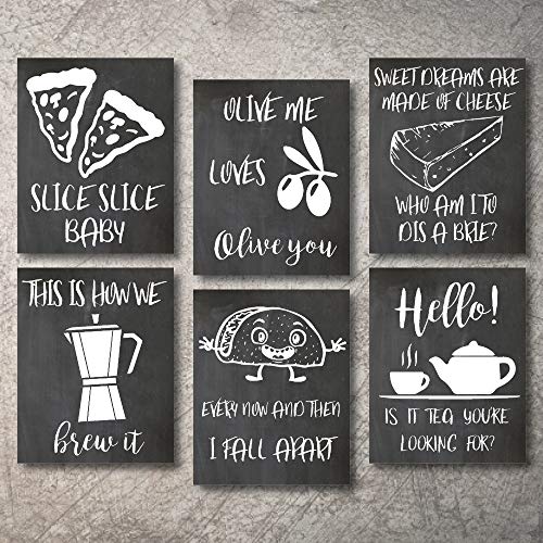 Product Cover Wall Decor Kitchen Pictures Modern Farmhouse Eat Signs Decorations Shabby Chic Art Sign Prints for Home or Office Kitchen Coffee Deco Wall Shelves or hanging shelf Vintage Decore Bar (Chalk, 8