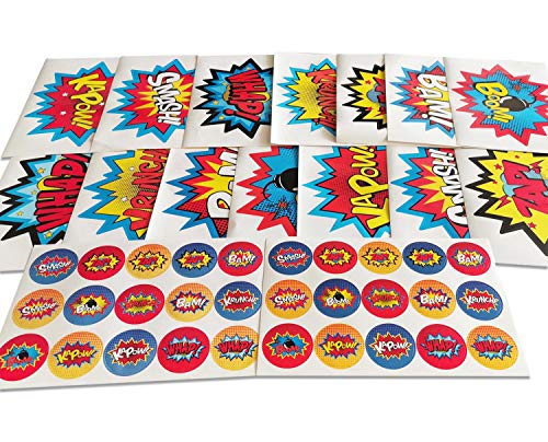 Product Cover ADJOY Large Superhero Party Stickers - Superhero Sign Cutout Stickers - Superhero Party Supplies