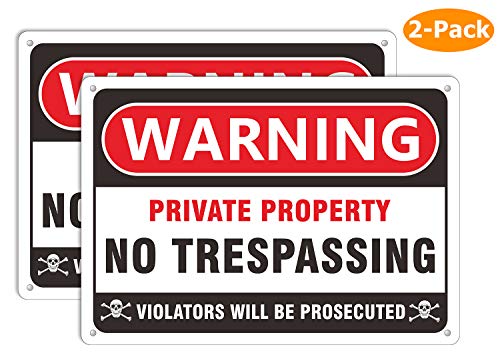 Product Cover No Trespassing Signs Private Property, Keep Out Warning Metal Yard Signs, Aluminum Sign for Garden Outdoor Indoor Gates, Long Lasting Weather Resistant Ink (Black No Trespassing Sign)