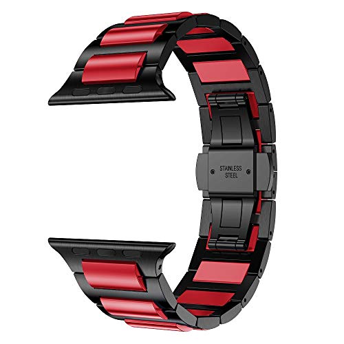 Product Cover RABUZI Compatible Apple Watch Band 44mm/42mm,Hard Anodized 6000 Series Aluminum Red, Black Stainless Steel Metal Link Bracelet Strap Compatible Apple Watch Series 5/4/3/2/1