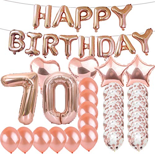 Product Cover Sweet 70th Birthday Decorations Party Supplies,Rose Gold Number 70 Balloons,70th Foil Mylar Balloons Latex Balloon Decoration,Great 70th Birthday Gifts for Girls,Women,Men,Photo Props