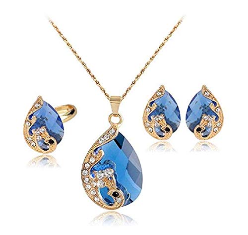 Product Cover Potelin Premium Quality Women's Jewellry Set Fashion Ring Pendant Earrings Sparkling Necklace Charming Jewellry for Wedding Sapphire