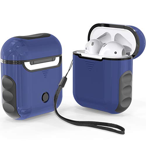 Product Cover ORETECH Airpods Case Cover, Heavy Duty Hybrid 2 in 1 Shockproof Full Protective Case Hard PC+Soft Rubber Silicone Skin Cover Accessories Kits for Airpods 1/ Airpods 2 - Blue&Black