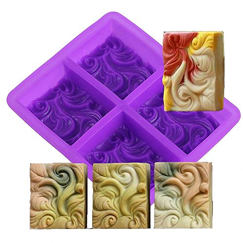 Product Cover HiParty Ocean Wave Soap Mold Sea Wave Silicone Cake Baking Pan Jelly Pudding Mousse Mould Nautical Handmade Cloud Cold Process Soap Mold, 3.5 Oz Cavities, 4 Bars