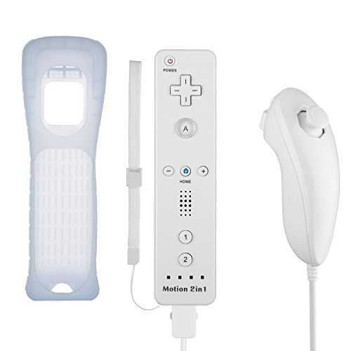 Product Cover Controller for Wii,Bigaint Built in Motion Plus Remote and Nunchuck Controller for Nintendo Wii/Wii U with Silicon Case（White）