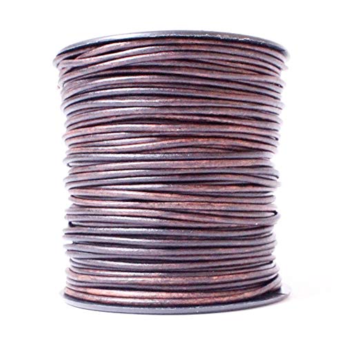Product Cover Leather Cord USA Premium Round Leather Cord, Genuine Leather, 2mm, 10 Meter (11 yd) Spool, Splice Free, Ideal for Jewelry (417 Natural Antique Brown)