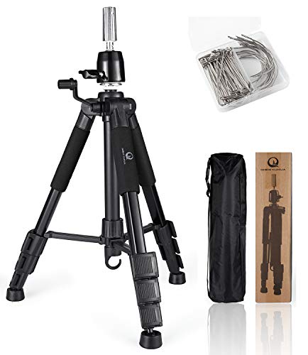 Product Cover Wig Stand Tripod with Non-Slip Base Adjustable Mannequin Head Stand with Hook Heavy Duty Manikin Head Tripod