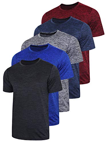 Product Cover 5 Pack Men's Active Quick Dry Crew Neck T Shirts | Athletic Running Gym Workout Short Sleeve Tee Tops Bulk
