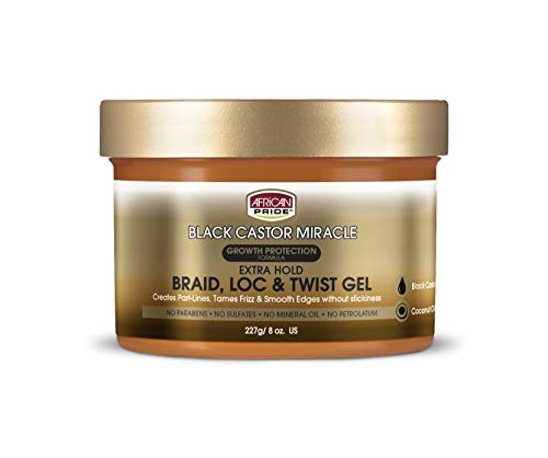 Product Cover African Pride Black Castor Miracle Extra Hold Braid, Loc, Twist Gel - Tames Frizz & Edges, No Parabens, No Sulfates, No Mineral Oil, No Petrolatum, Contains Black Castor & Coconut Oil, 8 oz