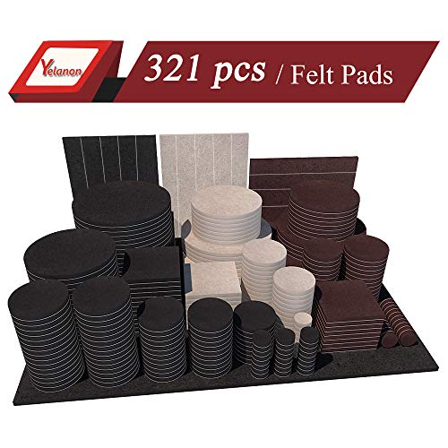 Product Cover Yelanon Furniture Pads 321 Pieces - Self Adhesive Felt Pad Brown Felt Furniture Pads Anti Scratch Floor Protectors for Chair Legs Feet for Protect Hardwood Tile Wood Floor & Laminate Flooring