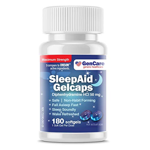 Product Cover GenCare - Nighttime Sleep Aid Pills for Adults | Diphenhydramine HCl 50mg (180 Softgels) Value Pack | Strong Non Habit Forming Sleeping Relief for Men & Women | Fall Asleep Faster & Wake Refreshed
