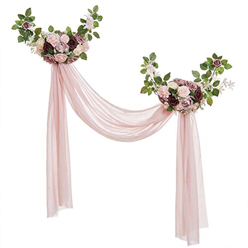 Product Cover Ling's moment Delicate Dusty Rose Style Artificial Rose Flower Swags and Garlands with Dusty Pink Sheer Swag Arch Wall Door Decorations