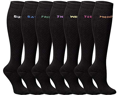 Product Cover 7 Pairs Compression Socks for Women&Men 20-30mmHg Medical Graduated Compression Stockings Best Fit for Nursing,Pregnancy,Travel,Flight,Nurses (Small/Medium)