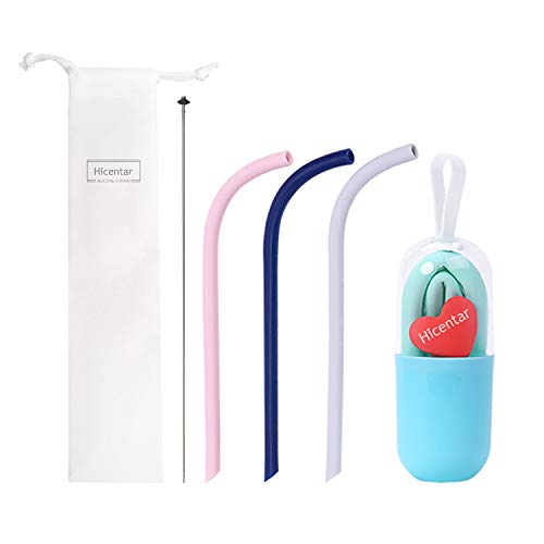 Product Cover Silicone Straws 4 Reusable Dringking Straws for 30&20 oz Tumblers: 4Flexible Bendy Straws, 1Brushes, 1 Cute hearts, 1 Reusable Capsule Cases, 1 Carrying bag, BPA FREE (4 Bent)