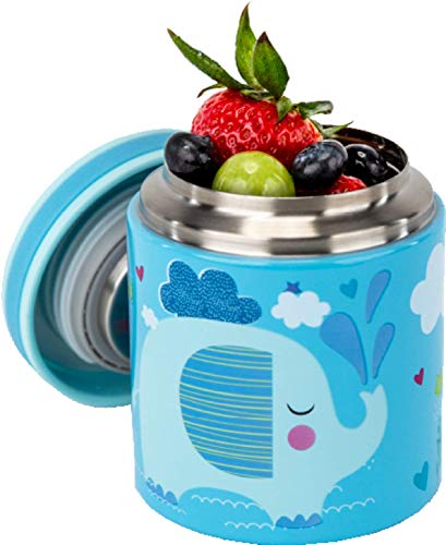 Product Cover Blue Ele BE02 Vacuum Insulated Food Jar & Thermos for Kids, BPA-Free Lunch Containers, Double-Wall 304 Food Grade Stainless Steel 14 oz Keep Hot for 12hr & Cold for 24hr Blue with Pattern