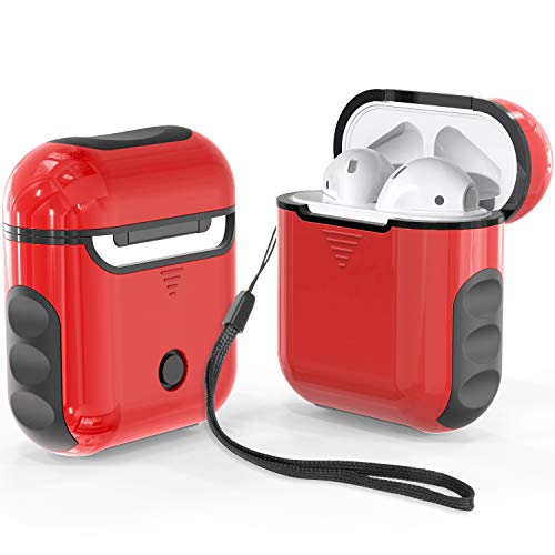 Product Cover ORETECH Airpods Case Cover, Heavy Duty Hybrid 2 in 1 Shockproof Full Protective Case Hard PC+Soft Rubber Silicone Skin Cover Accessories Kits for Airpods 1/Airpods 2 - Red&Black