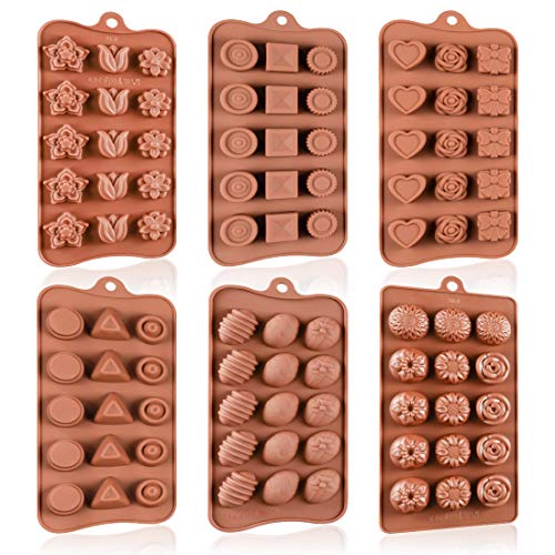 Product Cover Chocolate Molds Silicone Candy Molds - 19 Shapes Silicone Molds BPA Free Nonstick Gummy Molds 6 Packs