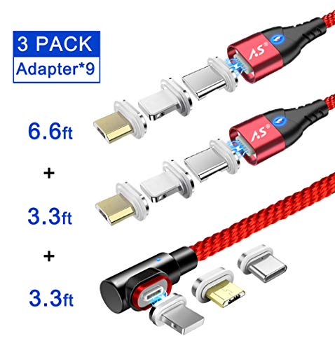 Product Cover GenX Magnetic Phone Charger Cable, Nylon Braided 3 in 1 Max 3.0A Fast Charging & Data Sync LED Magnetic Cable (Red)