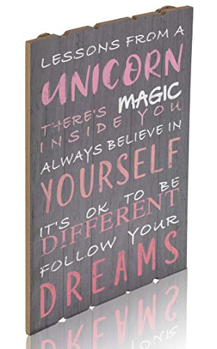 Product Cover Something Unicorn - Rustic Wall Hanging Sign for Teen Girls, Girl's Bedroom, Nursery Room, College Dorm and Unicorn Room Decoration. Essential Item for Unicorn Wall Decor, 12x17 in, GrayPink