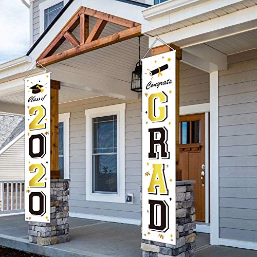 Product Cover ORIENTAL CHERRY Graduation Banners 2020 Congrats Grad - Graduation Party Decorations Supplies - Hanging Flags Porch Sign Outdoor Home Door Décor - Black Gold White