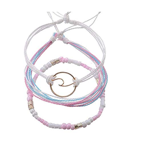 Product Cover Handmade Braided Wax Rope Adjustable Strand Wrap Bracelet Set Waterproof Wave Shell Charm Stretch Knot String Thread Bracelets Friendship Jewelry