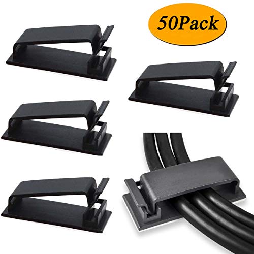 Product Cover Cable Management Clips, SOULWIT Cable Organizers Wire Clamps Multipurpose Adhesive Cord Holder for TV PC Laptop Ethernet Cable Desktop Home Office