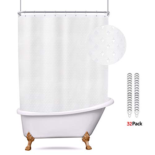 Product Cover Riyidecor Waffle Clawfoot Tub Shower Curtain Set 180x70 Inch All Wrap Around Shower Curtain Polyester Bathroom Decor Fabric Panel Extra Wide 32 Pack Metal Shower Hooks Without Magnets