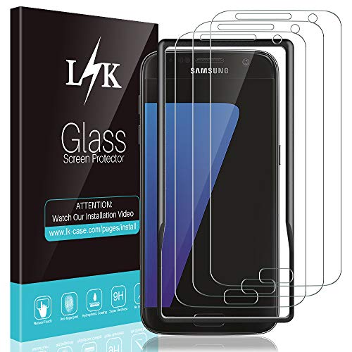 Product Cover [3 Pack] L K Screen Protector for Samsung Galaxy S7, [Easy Installation Tray] Tempered-Glass 9H Hardness, Case Friendly