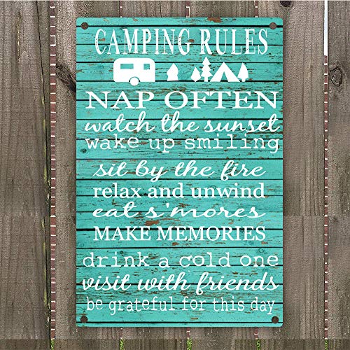 Product Cover Camping Rules Vintage Retro Metal Sign Wall Art 8