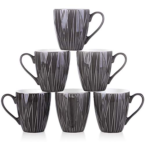 Product Cover DOWAN Coffee Mugs 14 Ounces Tea Mugs Broad Handle Ceramic Tea Cups Set of 6 Non Slip Coffee Cups - Dark Gray