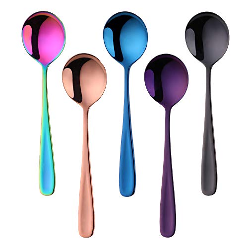 Product Cover Color ME 10-piece Soup Spoons, 18 10 Stainless Steel Round Spoons Table Spoons Bouillon Spoons, 7 inch